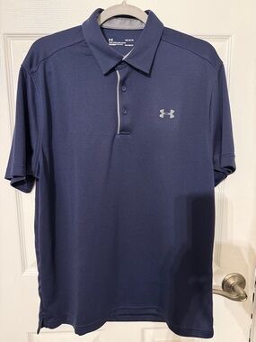 Under Armour Men’s Navy Blue HeatGear Polo with Gray Trim